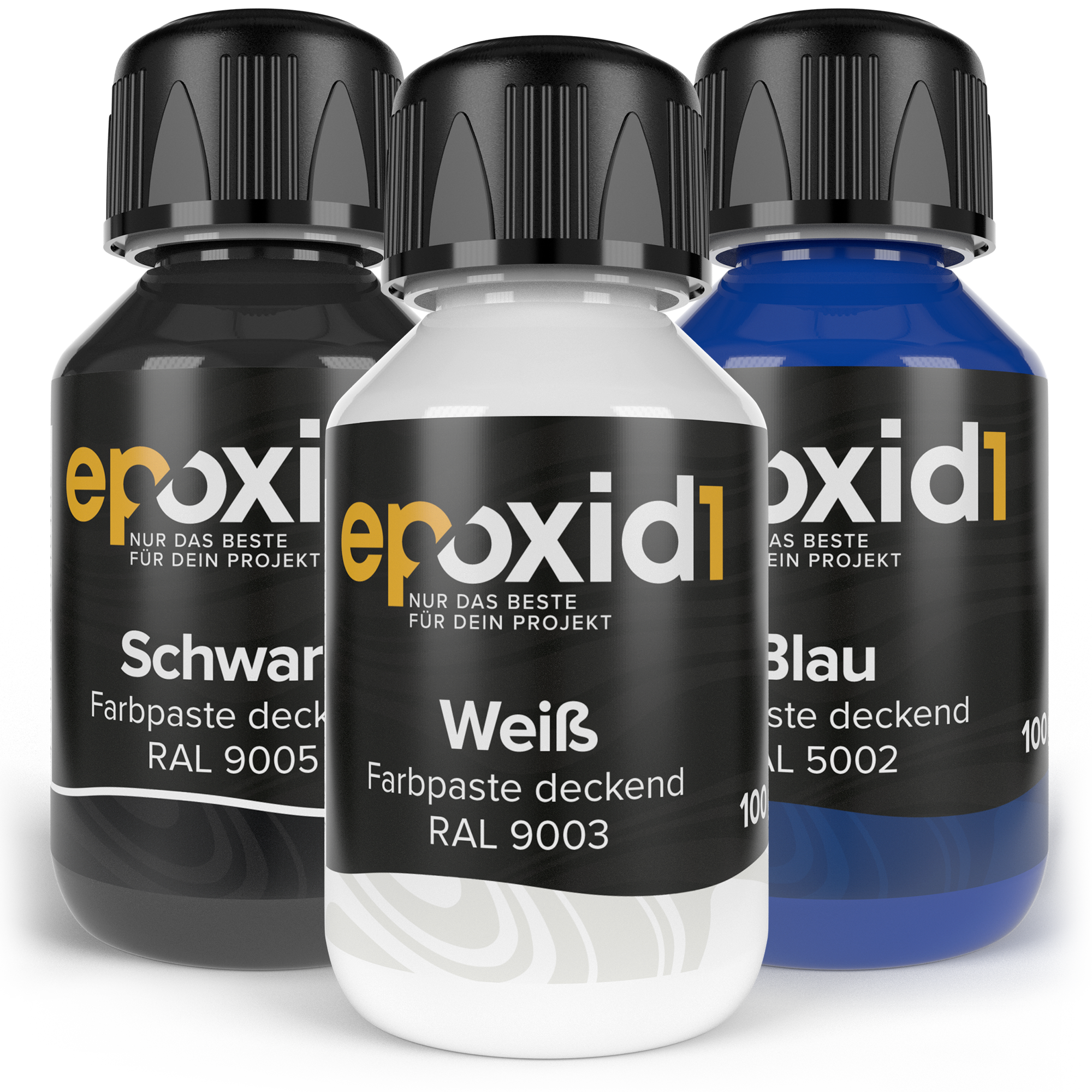 Epoxid1 blaue weisse und schwarze  Epoxidharz Farbpaste